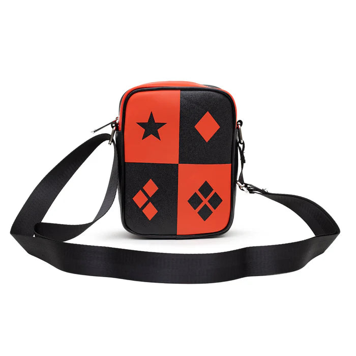 DC Comics Bag, Cross Body, Harley Quinn Diamonds Icons Red Black, Vegan Leather - LeCharms & Co.