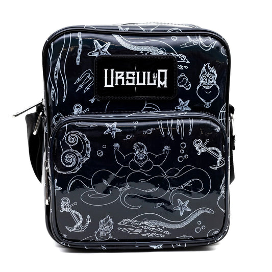 Disney Vegan Leather Cross Body Backpack with Adjustable Strap, The Little Mermaid Villain Ursula Poses Holographic Black/White - LeCharms & Co.