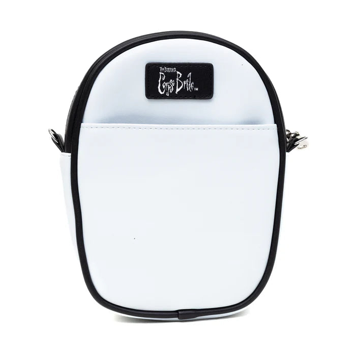 Horror Movies Vegan Leather Cross Body Bag, Emily the Corpse Bride Face Applique Pale Blue - LeCharms & Co.