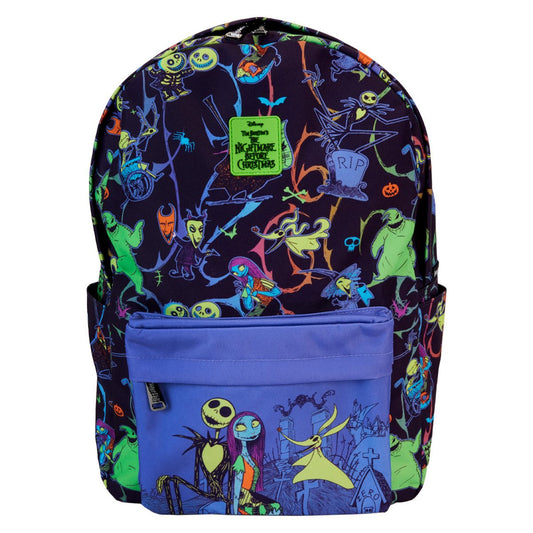 Nightmare Before Christmas Neon Glow All-Over Print Nylon Full-Size Backpack - LeCharms & Co.