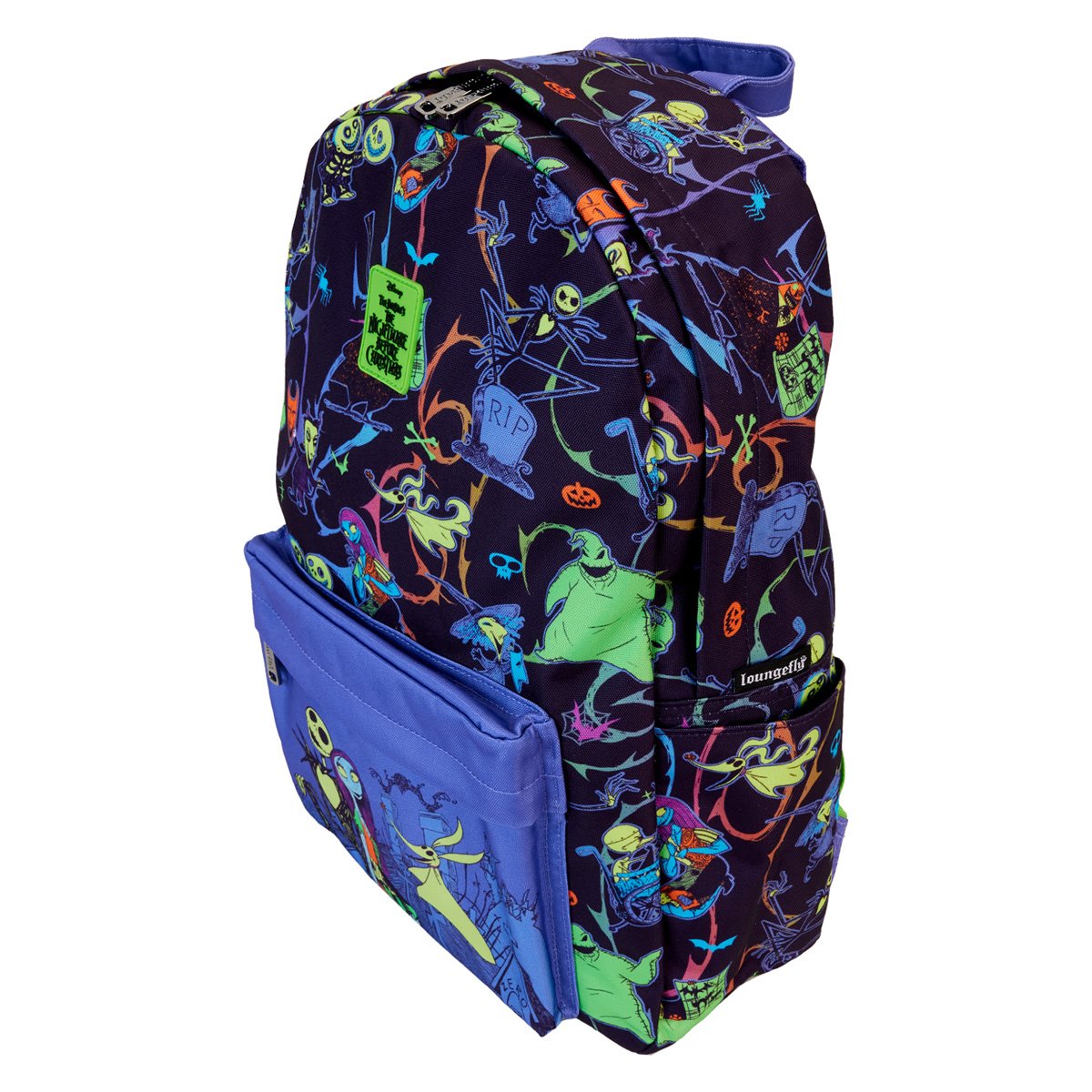 Nightmare Before Christmas Neon Glow All-Over Print Nylon Full-Size Backpack - LeCharms & Co.