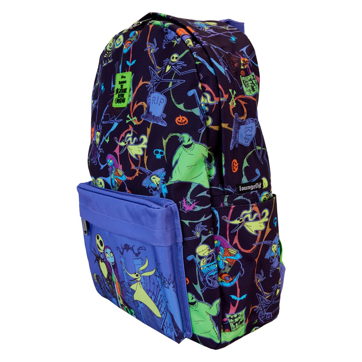 Nightmare Before Christmas Neon Glow All-Over Print Nylon Full-Size Backpack - LeCharms & Co.