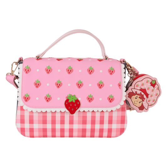 Loungefly Strawberry Shortcake Denim Gingham Crossbody Bag with Coin Bag