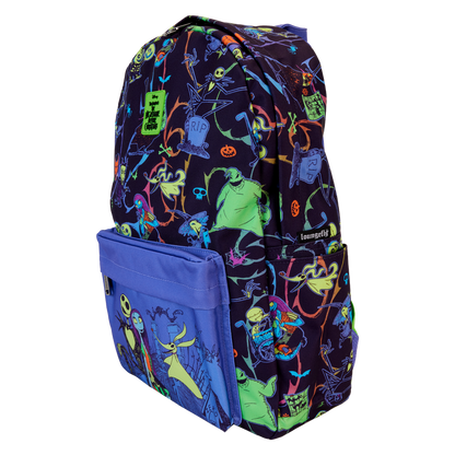 Loungefly Nightmare Before Christmas Neon Glow All-Over Print Nylon Full-Size Backpack