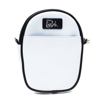 Buckle-Down Horror Movies Vegan Leather Cross Body Bag, Emily the Corpse Bride Face Applique Pale Blue
