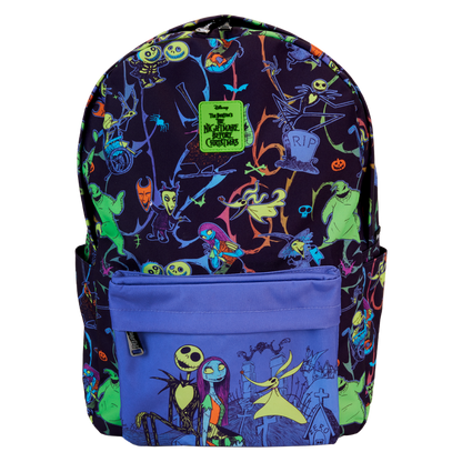 Loungefly Nightmare Before Christmas Neon Glow All-Over Print Nylon Full-Size Backpack