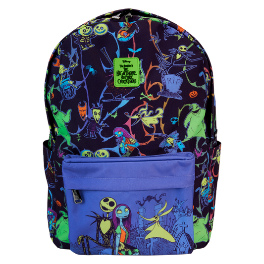 Loungefly Nightmare Before Christmas Neon Glow All-Over Print Nylon Full-Size Backpack