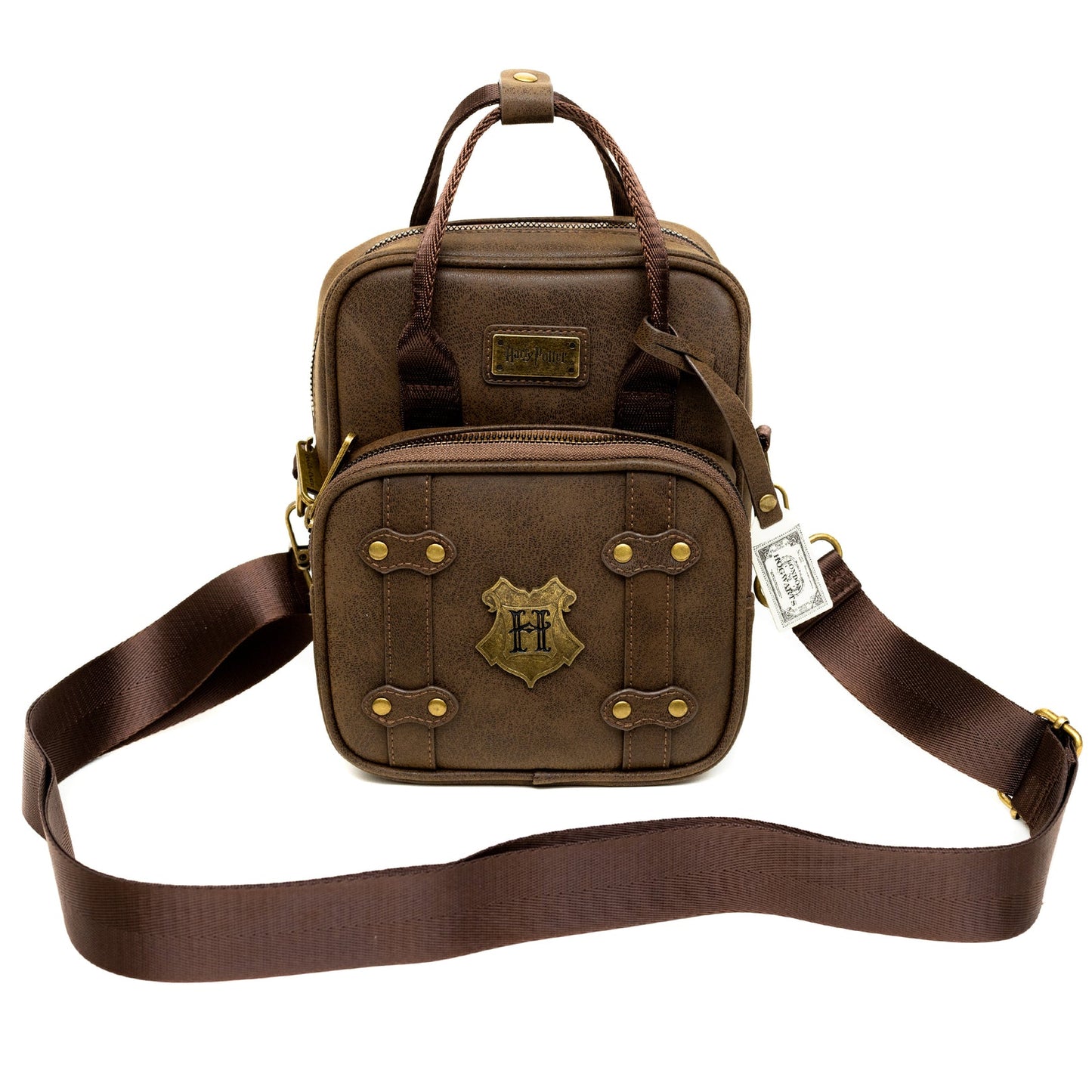 Buckle-Down The Wizarding World of Harry Potter Bag, Cross Body, Harry Potter Hogwarts School of Witchcraft and Wizardry Brown, Vegan Leather
