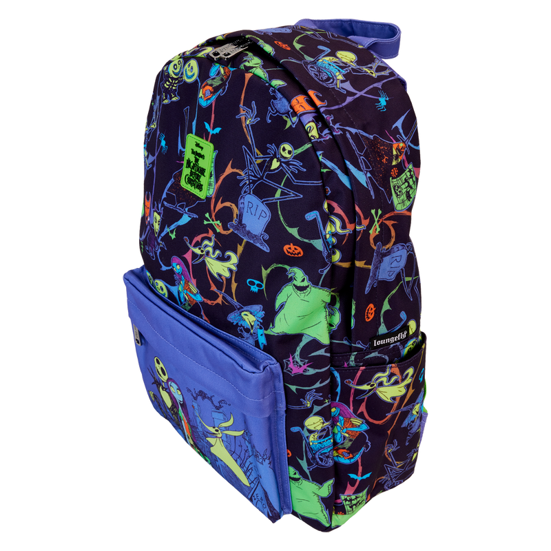 Loungefly Nightmare Before Christmas Neon Glow All-Over Print Nylon Full-Size Backpack
